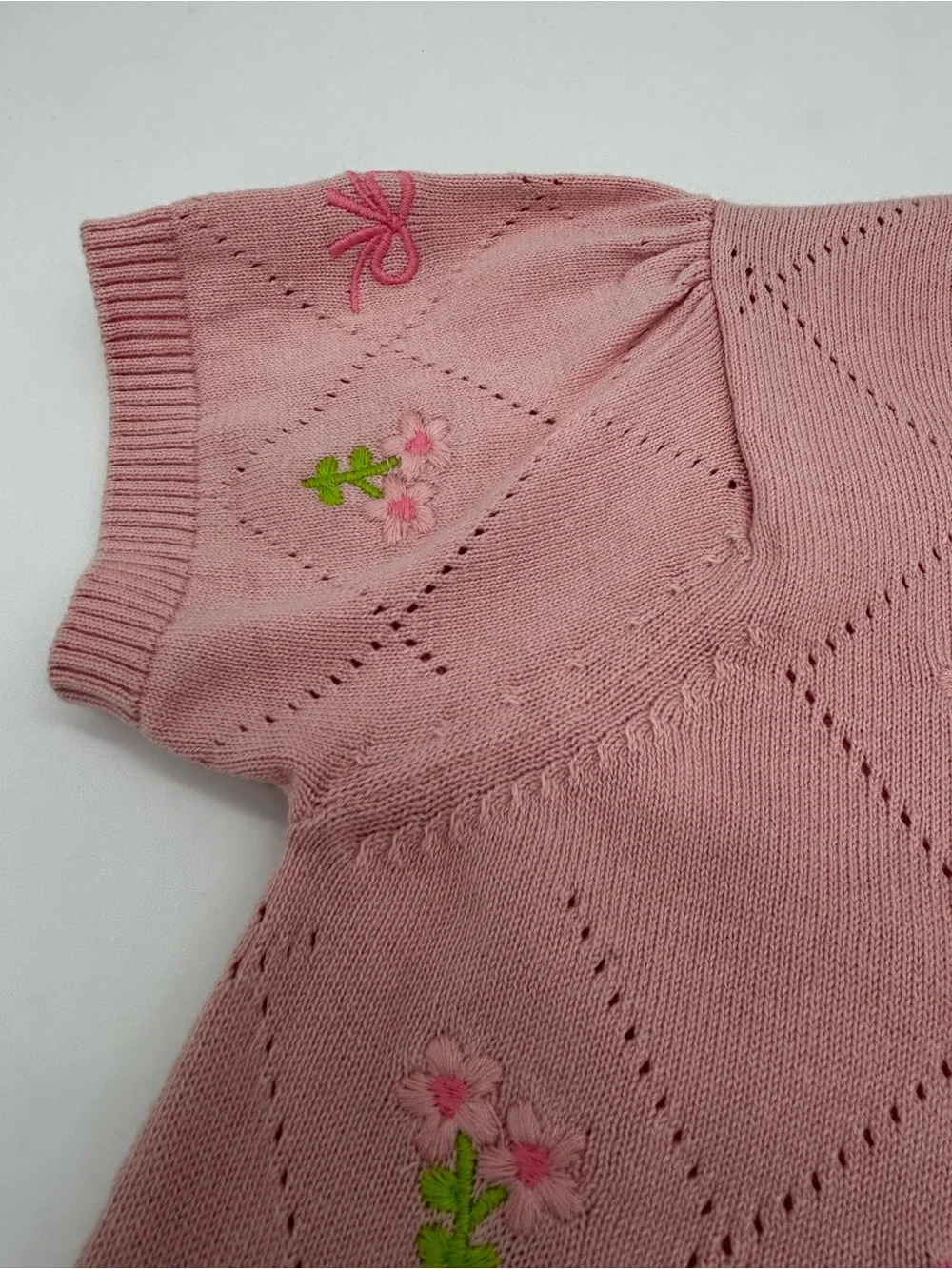 Gymboree Girls Short Sleeve Sweater in Pink with Flowers and Bows Size 8 (NWT)
